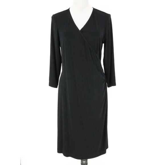 Chicos Travelers Dress 1 Womens Medium 8 Black Faux Wrap Ruched Side Career - Picture 11 of 15